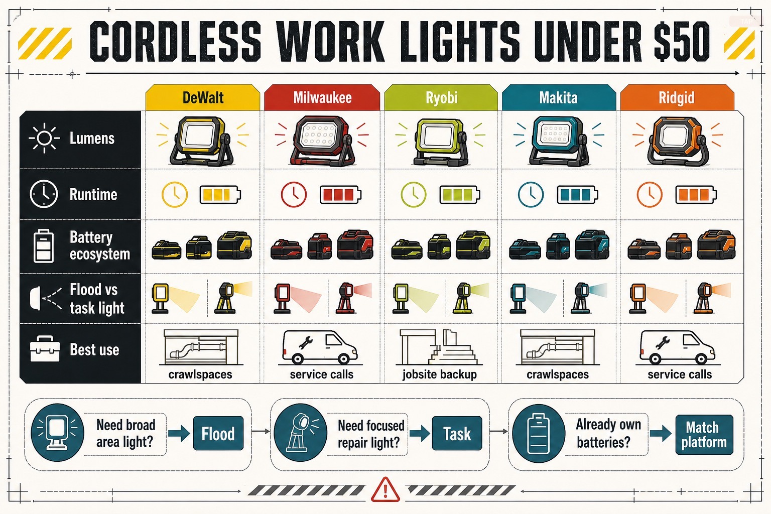 Best Cordless Work Lights Under $50 (2026): DeWalt DCL040 Wins — visual reference